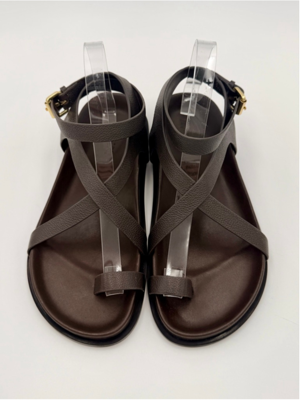 New Womens A.EMERY Jalen Slim Strappy Leather Flat Sandals Hazel Brown 7 7.5 38 - Picture 2 of 9